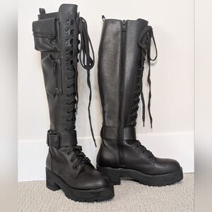 Combat Boots Women Lace-Up Zip Platform Goth Festival Punk Rock Dominatrix 9